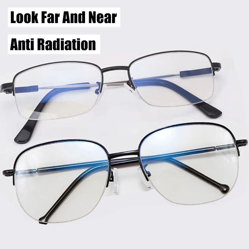 Progressive Multifokus-Computer-Lesebrille aus Titanlegierung, blaues Licht blockierendes Federscharnier, multifokale Lesebrille