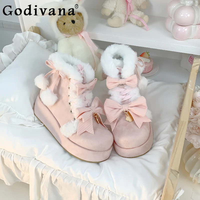 

Soft Cute Sweet Girl Japanese Original Lolita Shoes Cute Boots Daily Versatile Thickened Warm Short Boots