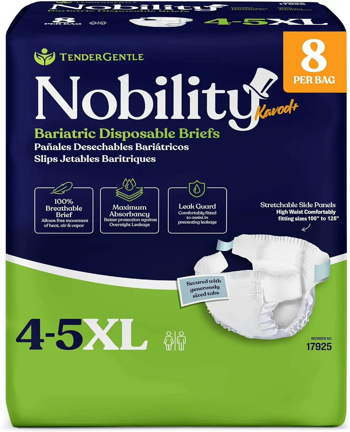 

Adult Diapers for Women Men, 8 Bariatric Briefs, Tabs, Stretchable Sides, Breathable, Max Absorbency