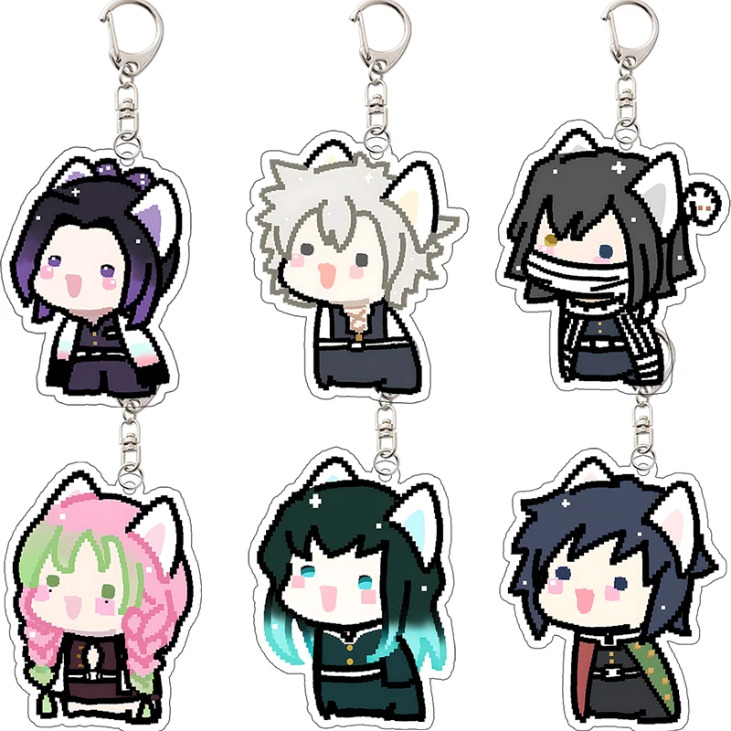 Obanai Iguro Demon Slayer Kimetsu No Yaiba Acrylic Pixel Kitten Keychain Cartoon Bag Pendant Affordable Decoration Birthday Gift