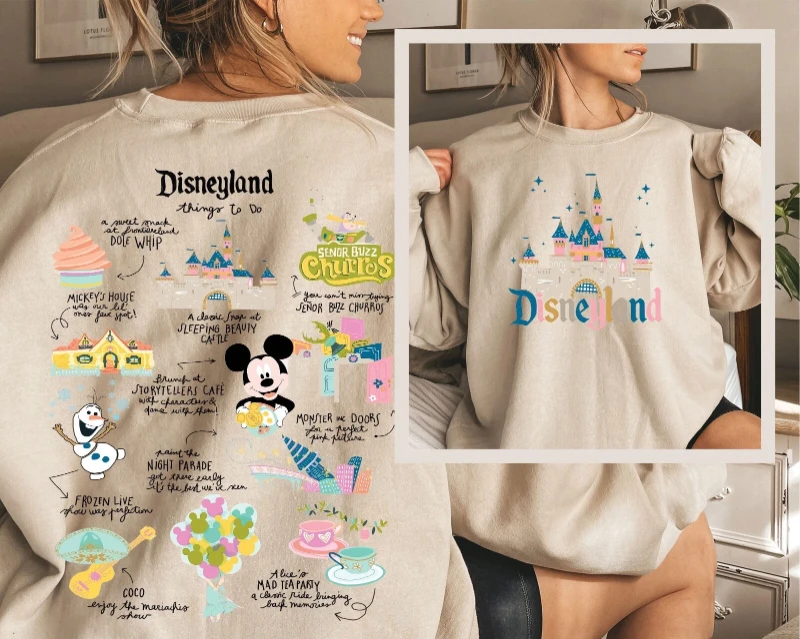 

Potdemiel осень-зима повседневная унисекс негабаритная толстовка для мужчин и женщин с картой спереди и сзади с принтом Диснейленд толстовка для семейных поездок