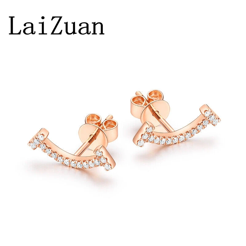 LaiZuan Solid 18K AU750 Rose Gold SI/H Natural Diamonds Smiling Earrings Women Diamonds Stud Earrings Trendy Simple Fine Jewelry