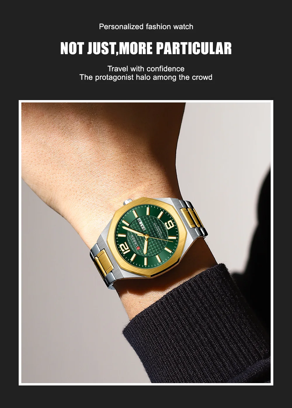 CURREN Herren-Businessuhr Quarz mit Tages- und Datumsanzeige, Edelstahlarmband, schlanke Armbanduhr für Männer, Leuchtzeiger – Detail 9
