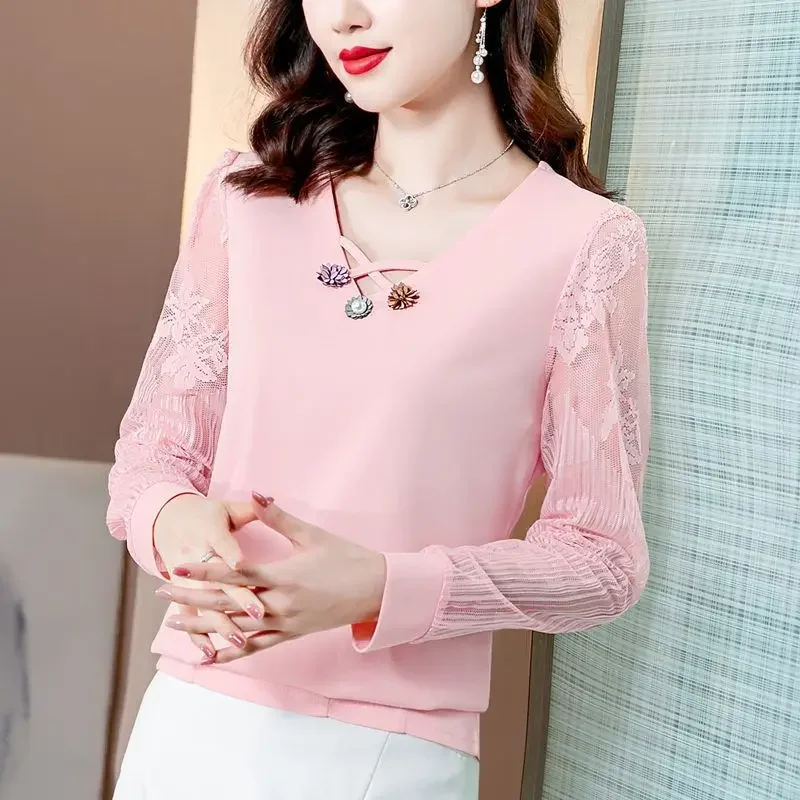 

Женский пуловер с V-образным вырезом, повседневный ажурный пуловер с длинными рукавами, модель B672 в Корейском стиле на весну и лето