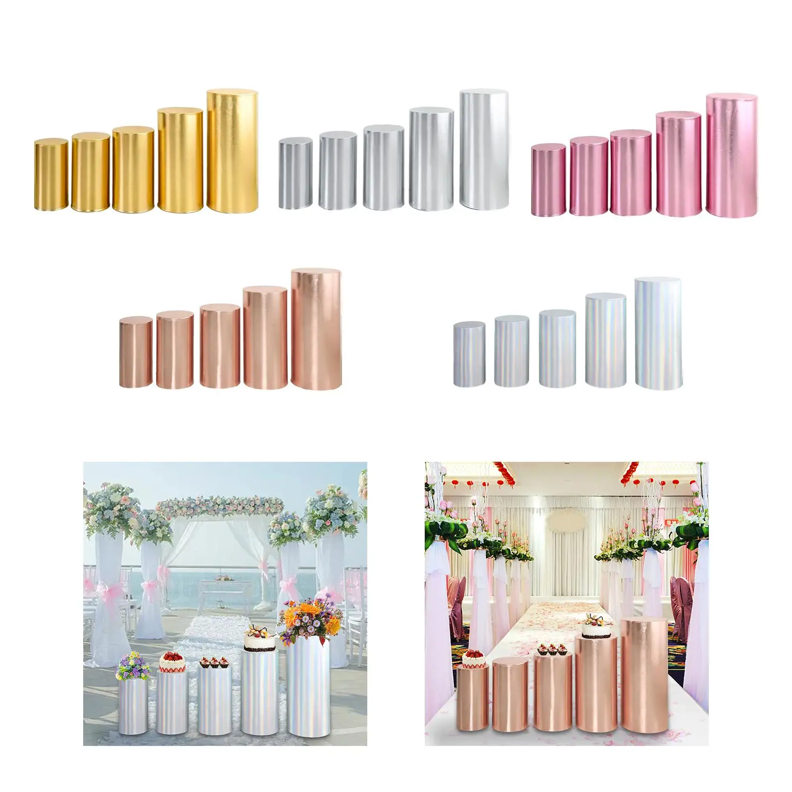 5Pcs Cylinder Plinth Covers Plinth Stand Pillar Covers Elastic Party Supplies Cylinder Pedestal Covers for Wedding Birthday