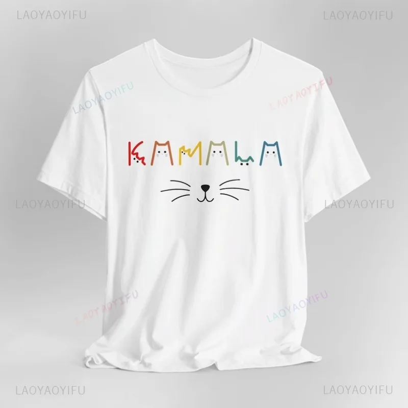 Funny Kamala Harris Cat Lettering Positive T-shirt Kamala Harris Cat Ladies Tee Election 2024 Shirt Fashion kawaii Women T Shirt