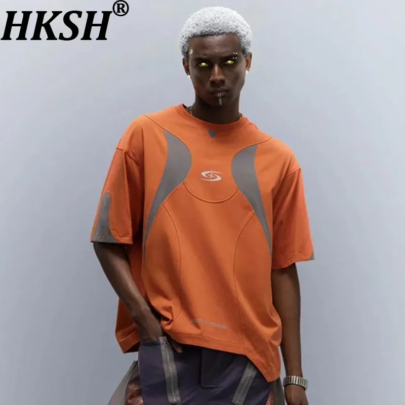 HKSH Summer New Men Punk Quick-Dry Ice Feel T-shirts Spliced Color Contrast Tees Patchwork Streetwear Loose Future Design HK7393