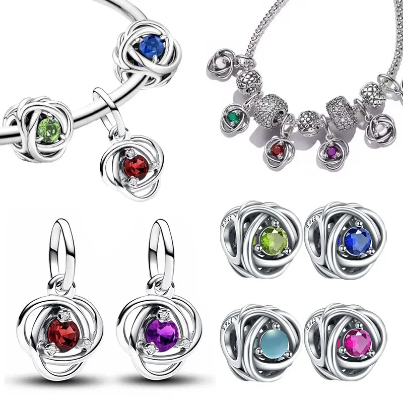 

Silver 925 Twelve Month Birthstone Heart Eternity Charms Beads Fit Original Pandora Bracelet Pendant for Women Fine Jewelry