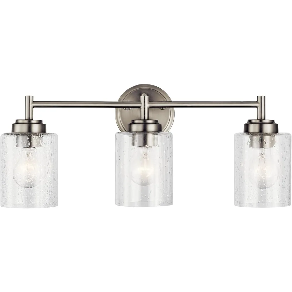 

Winslow Vanity Light in Brushed Nickel, 3-Light Transitional Bathroom Light with Clear Seeded Glass. 45886NI