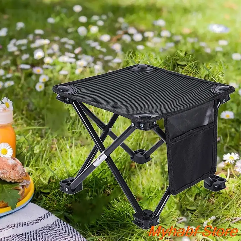 Camping Stool with Storage Pocket Portable Outdoor Folding Stool for Travel Walking Hiking Fishing Chair Beach Collapsible Chair