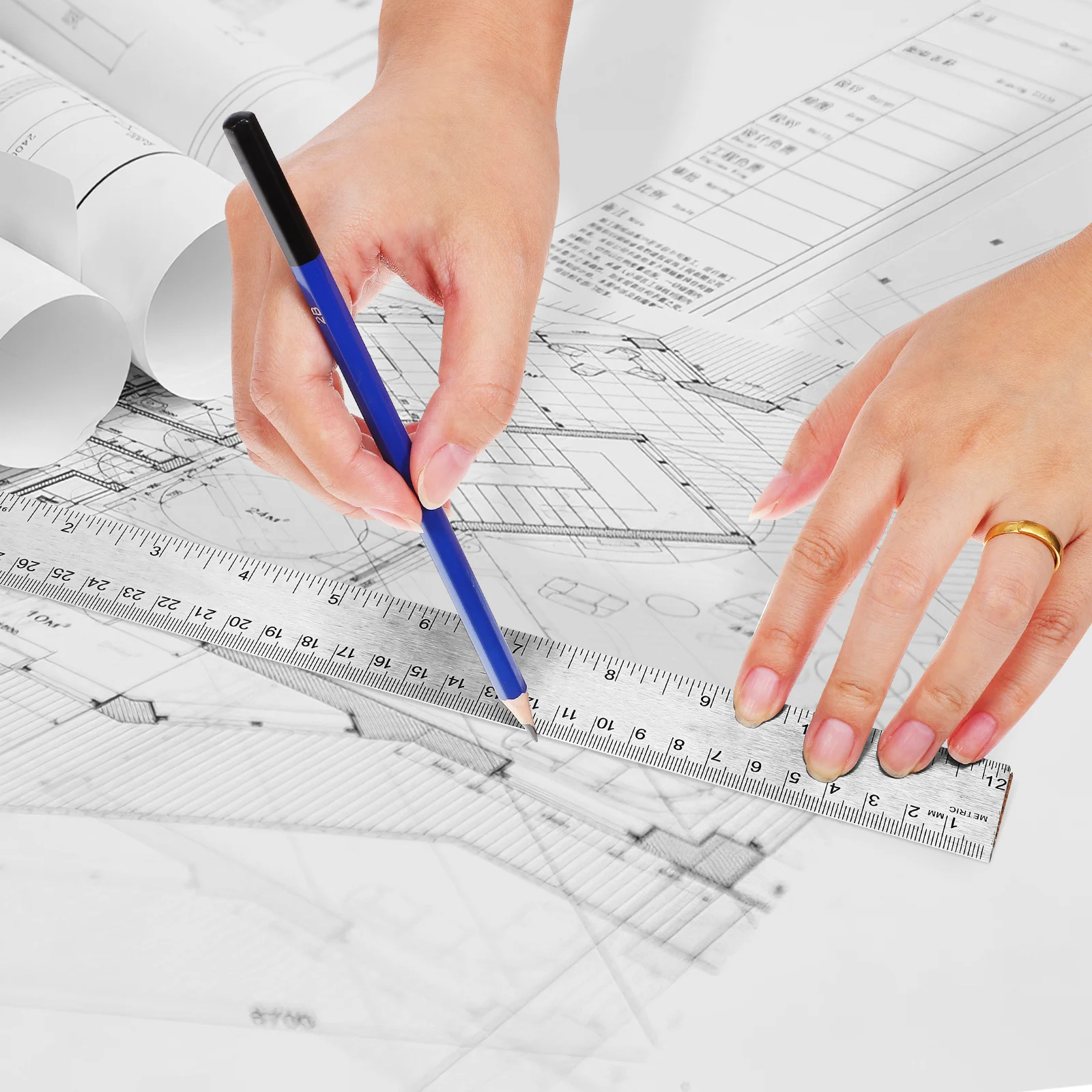 2 Pcs Stainless Steel Rulers Cork Base Dual Measurement Inches Centimeters Classroom Straight Edge Math Tool Work Crafting