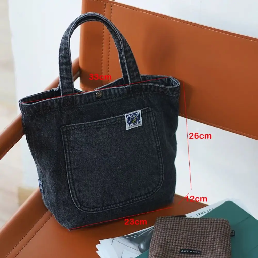 Washed Denim Lunch Bag Creative Food Storage Large Capacity Tote Bag Black Outdoor Handbag