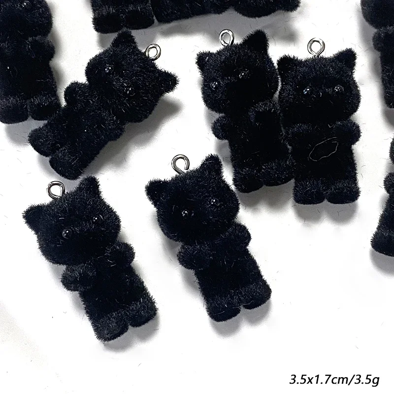 10Pcs Fluffy Black Cat Doll Resin Charms Cute Animals Kitty Pendants for Earrings Keychains DIY Crafts Jewelry Make Accessories