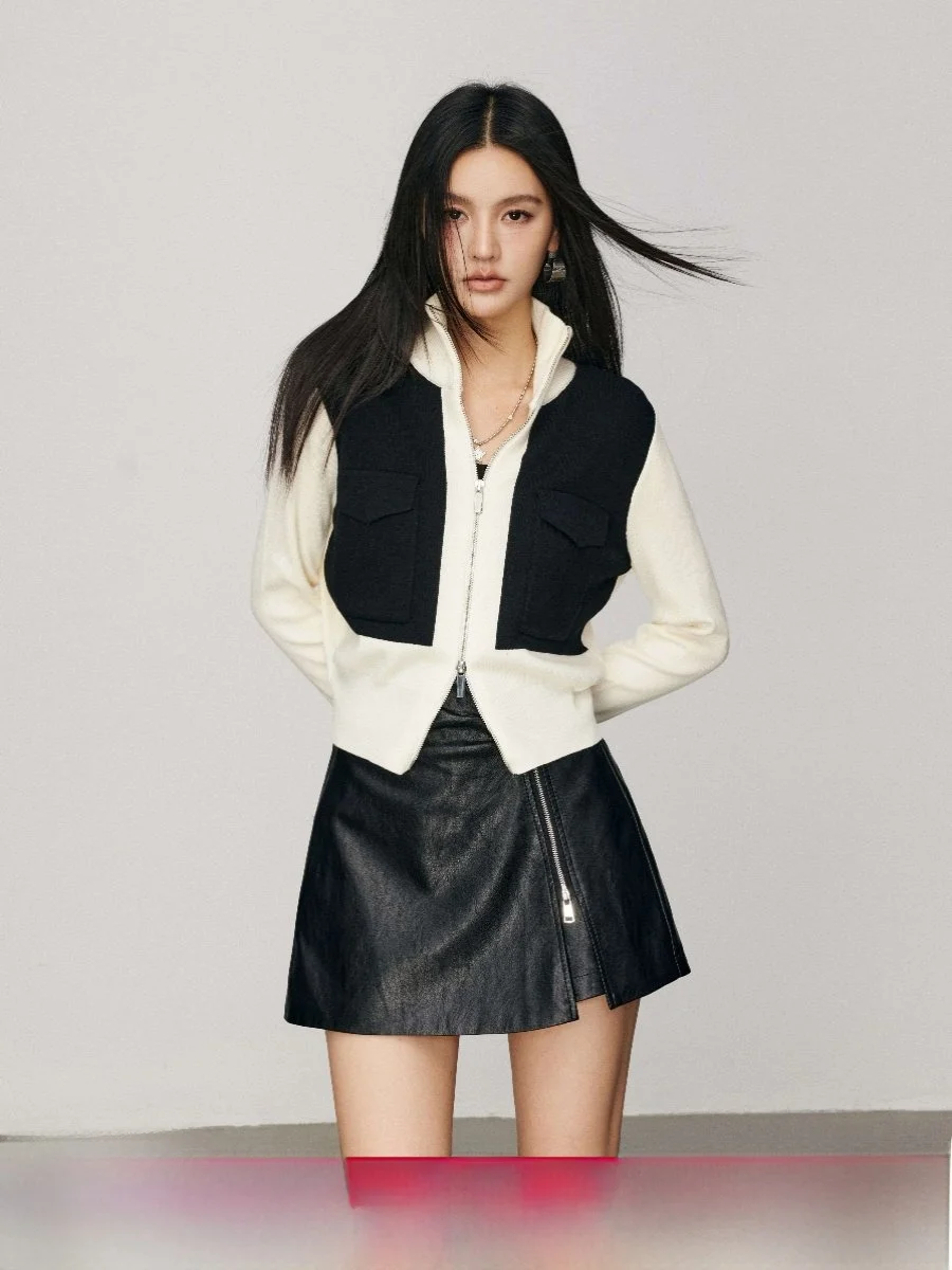 

Юбка CHILL ZOEY из кожи с молнией, женская, для повседневной носки, средней длины, с завышенной талией, простой дизайн, хлопковая смесь, другие материалы