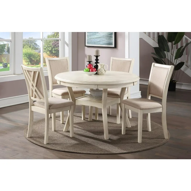 5-Piece Dining Table Set, Beige and Brown