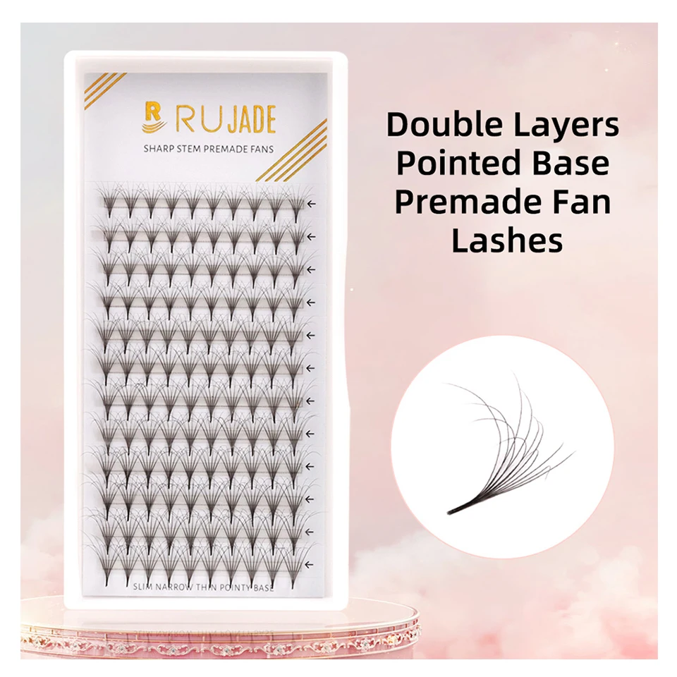 

RUjade Russian Individual Volume Fans Eyelash Extensions Silk Soft Volume Double Layers Pointy Base Premade Volume Fans Lashes