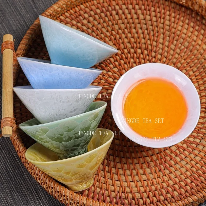 

6 шт., хрустальная глазурованная чайная чашка, бытовая китайская керамическая чайная чаша, печь для чистого ручной работы, кунг-фу, чайная дегустационная чашка, посуда для питья