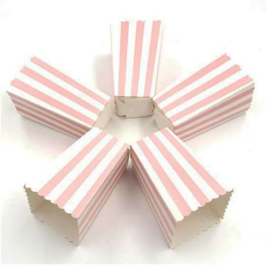 New 6/12/18Pcs Pink Dot Wave Striped Paper Popcorn Box Pop Corn Candy Sanck Favor Bag Xmas Wedding Kid Birthday Party Decoration