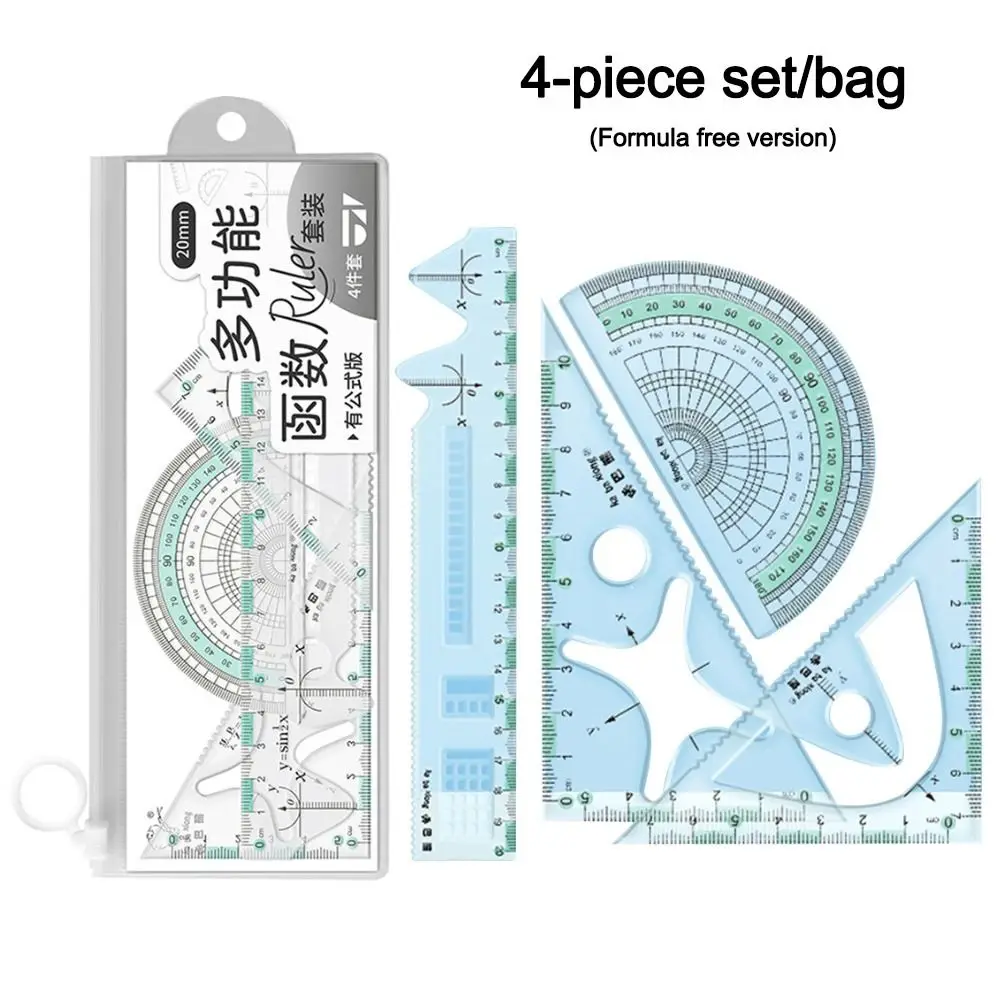 4pcs Portable Multifunctional Drafting Set Protractor Math Sets Set Ruler Ruler Stationery Set Student