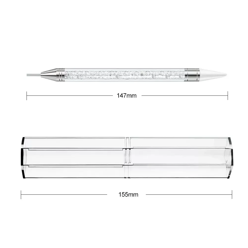 Dotting Wax Pen Dual-ended Rhinestone DIY Nail Art Decoration Tool With White Acrylic Handle for Picking Up Rhinestones Gems