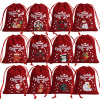 12PCS Mixed 10x12cm Christmas Gift Bag Wine Red Drawstring Cotton Bag Party Small Bag Christmas Candy Bags