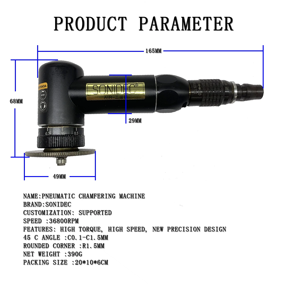 Portable Pneumatic Chamfering Tool 45° | Handheld Beveling Machine for Metal/Plastic | Edge Trimming & Deburring with Air-Power