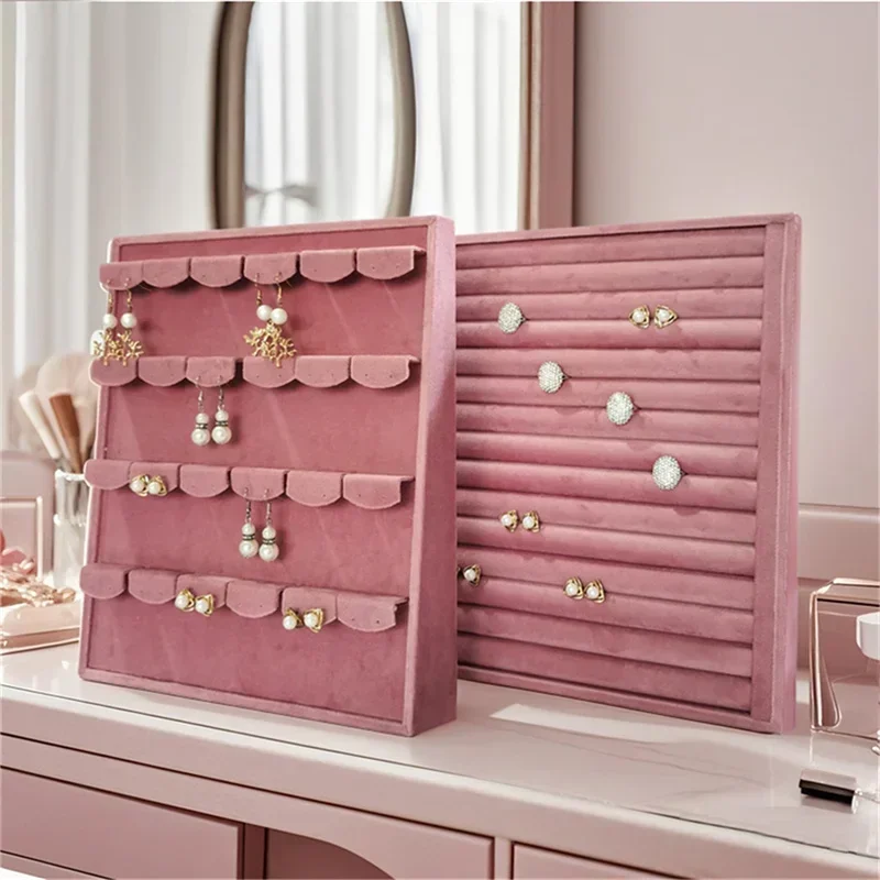 Vertical Velvet and Leather Jewelry Display Stand Large Adjustable Earring Necklace Ring Organizer for Shop Home Vanity Counter - view 3