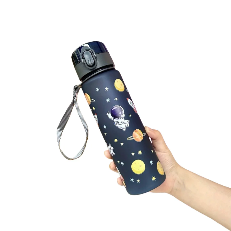 Taza de plástico con estampado 3D de 560ml, espacio de dibujos animados/coche/pescado/patrón, botella de agua, taza de paja bonita portátil para beber a prueba de fugas