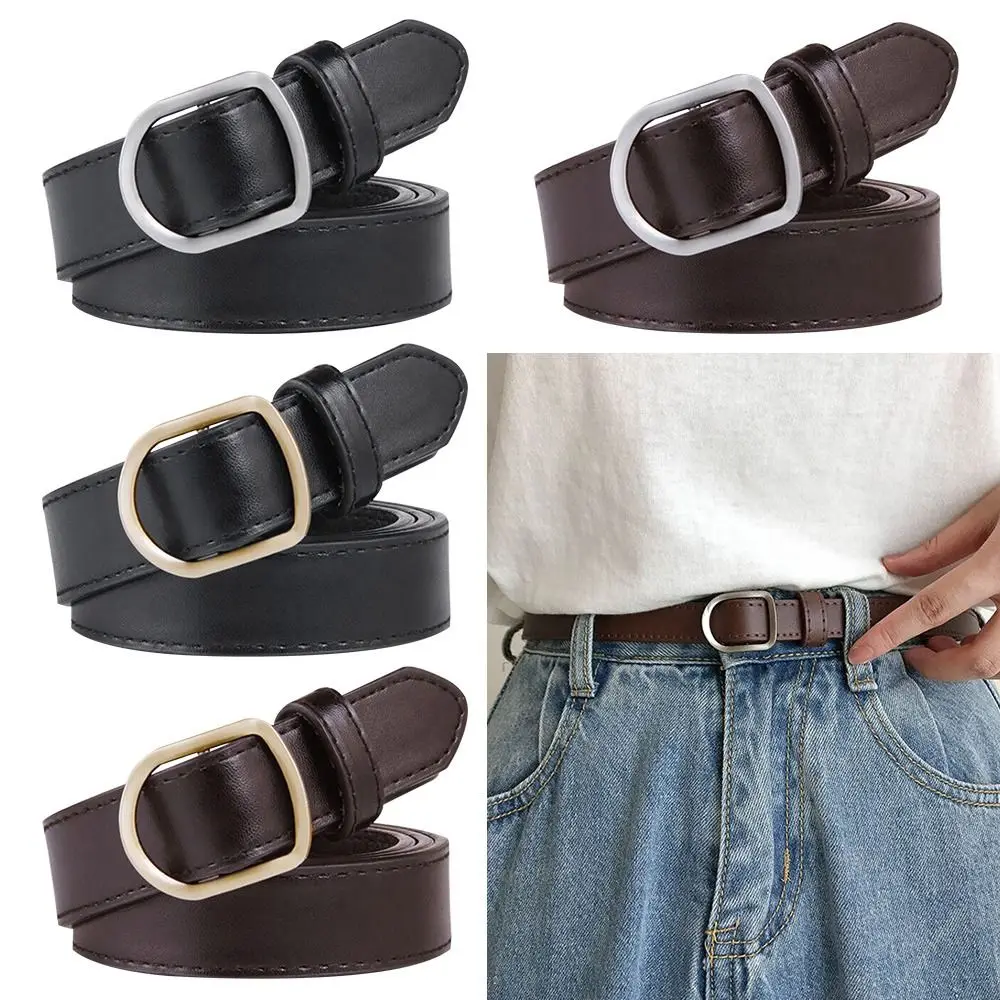 

Women Retro Casual No-hole Buckle Waistband Thin Waist Strap Trouser Dress Belts Leather Belt