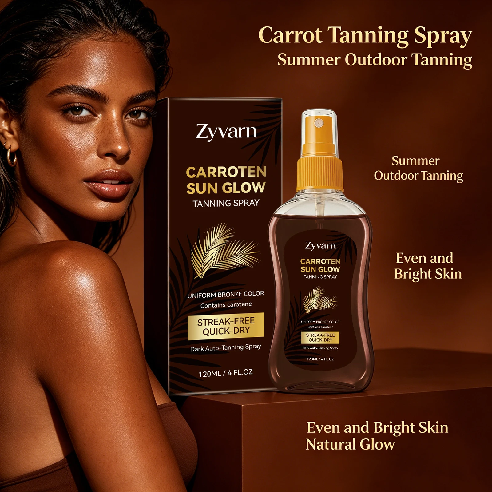Carrot Tanning Spray Free Sunless Self Tanner Mist Natural Bronze Long-Lasting Bronzer Nourishing Body Face Daily Skin Care