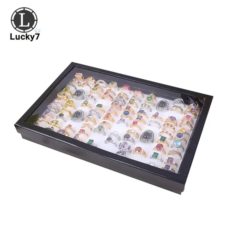 Wholesale 100Slot Velvet Sponge Ring Display Box Cardboard Jewelry Storage Case Holder Showcase Ring Cuff-link Jewelry Tray