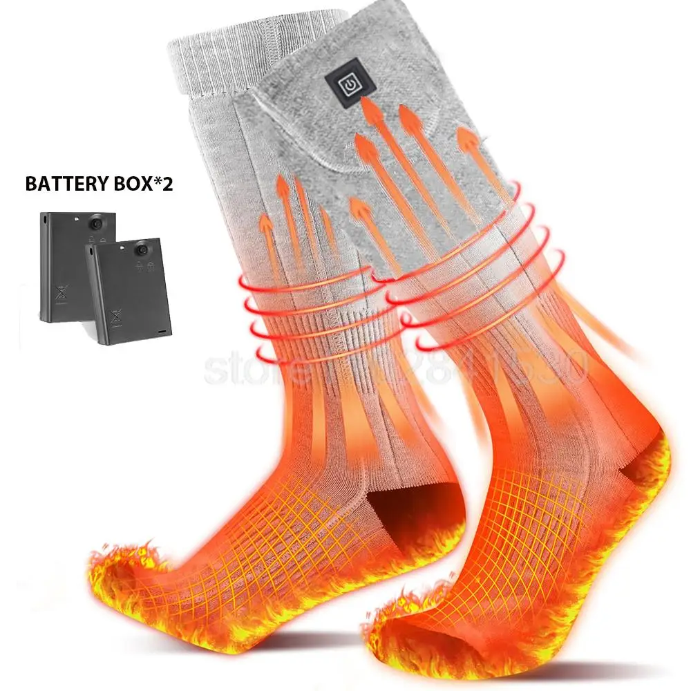 Heating Socks With Battery Box Rechargeable Anti-Cold Men Thermal Heated Foot Warmer Outdoor Camping Ski Sports Winter