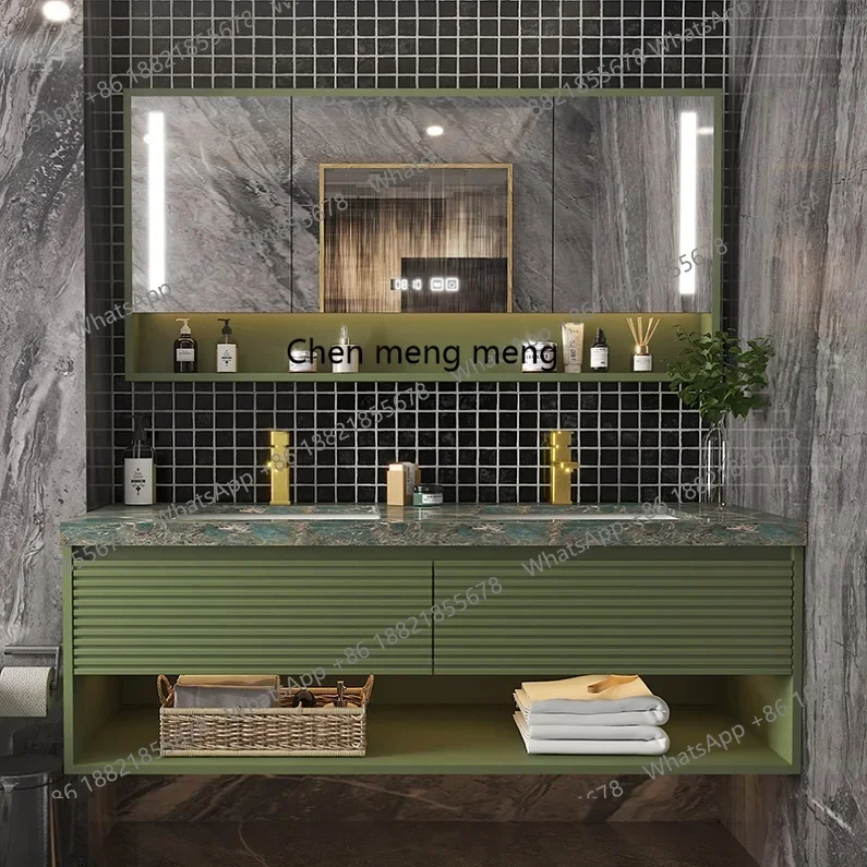 

X Light luxury rock slab bathroom cabinet combination modern simple smart mirror cabinet bathroom pure solid wood washstand