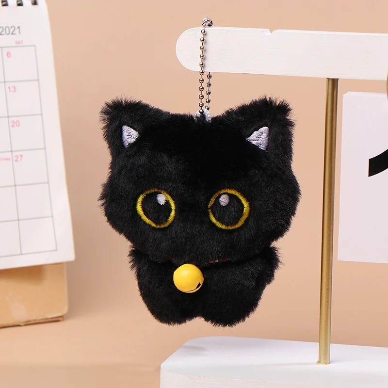 1pc dos desenhos animados gatinho macio pelúcia boneca pingente bonito sino gato preto brinquedo de pelúcia chaveiro do carro mochila saco decoração