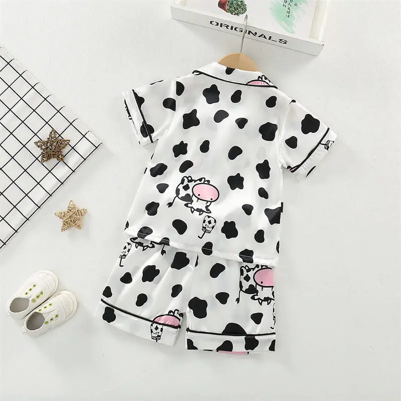 Boys Girls Kids Pajama Sets Cartoon Cow Short Sleeve T-Shirt Tops with Pants Toddler Baby Sleeping Clothes Pijamas Sleepwear