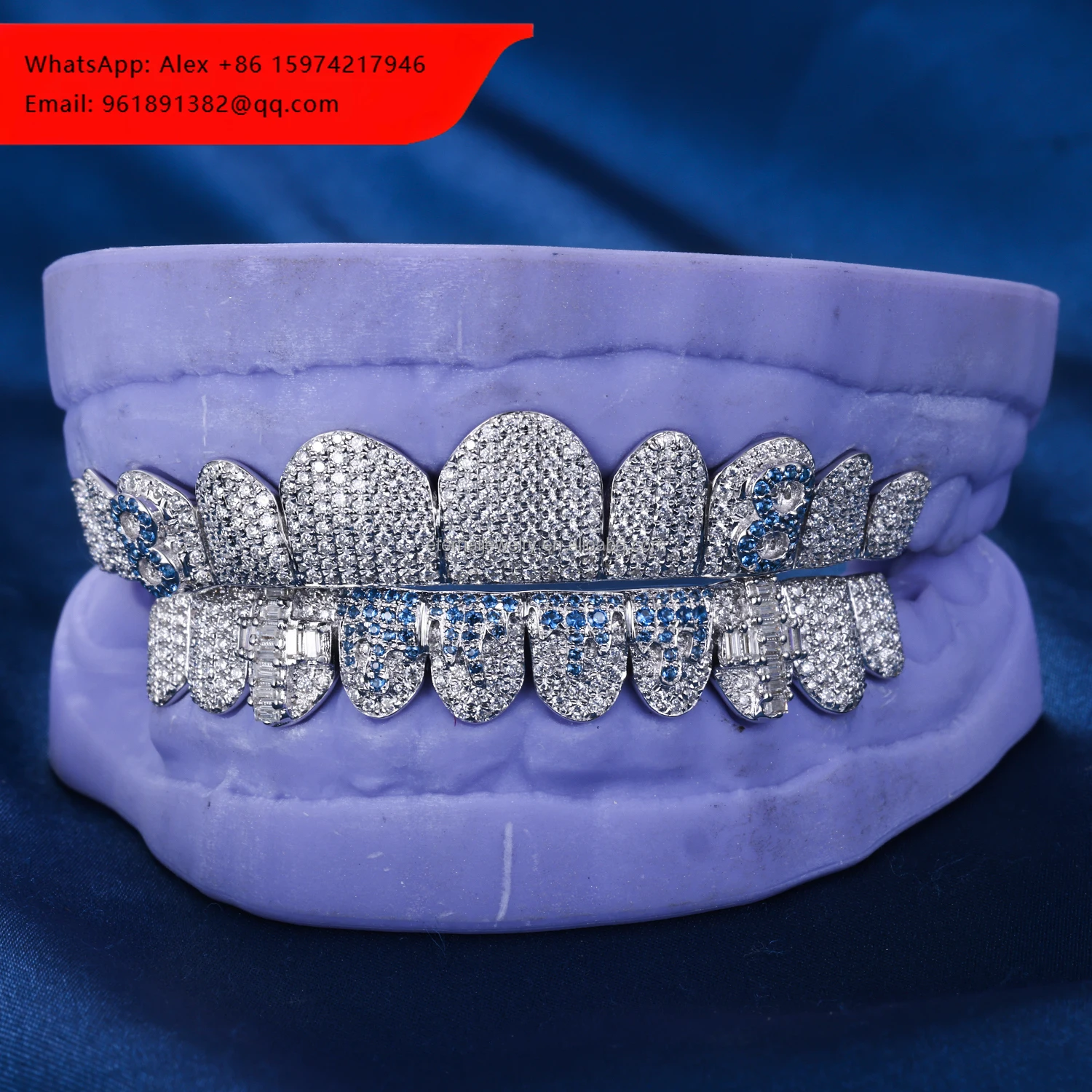 

Custom Men Women Top & Bottom 10 S925 Silver 10K 14K 18K Solid Gold VVS Baguette Moissanite Lab Diamond Perm Cut Teeth Grillz
