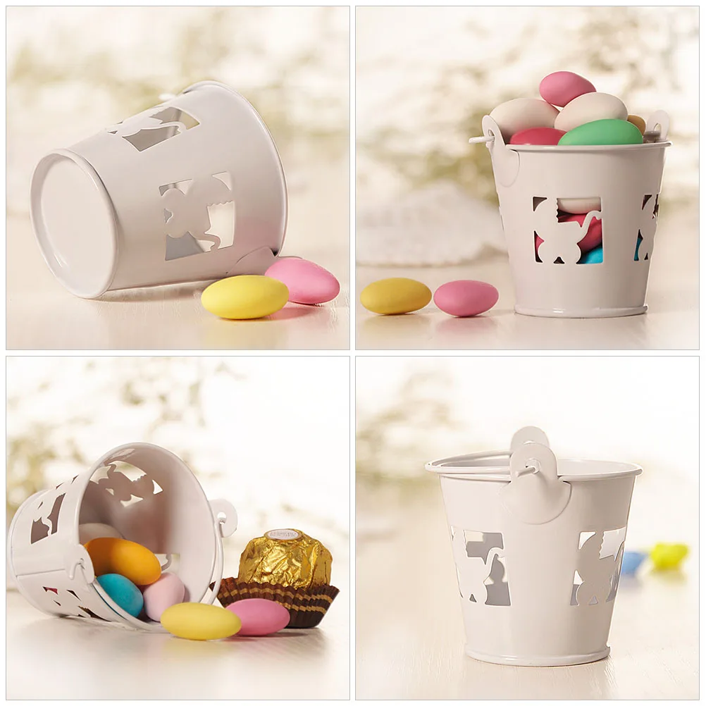 

4pcs Hollow Tinplate Candy Bucket Mini Storage Barrel Handle Party Wedding Easter Halloween Snack Organizer Light Weight Easy