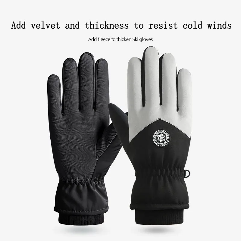 Winter Skiing Warm Gloves for Men Outdoor Cycling Waterproof, Non Slip, Thickened Female Couple Touch Screen Lamb Fleece