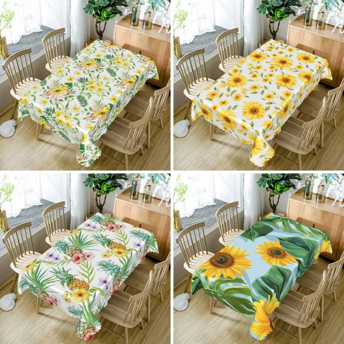 

Sunflower Tablecloth Waterproof Polyester Table Cover For Kitchen Dining Room Decor 2D Flat Printed Rectangular Party Table