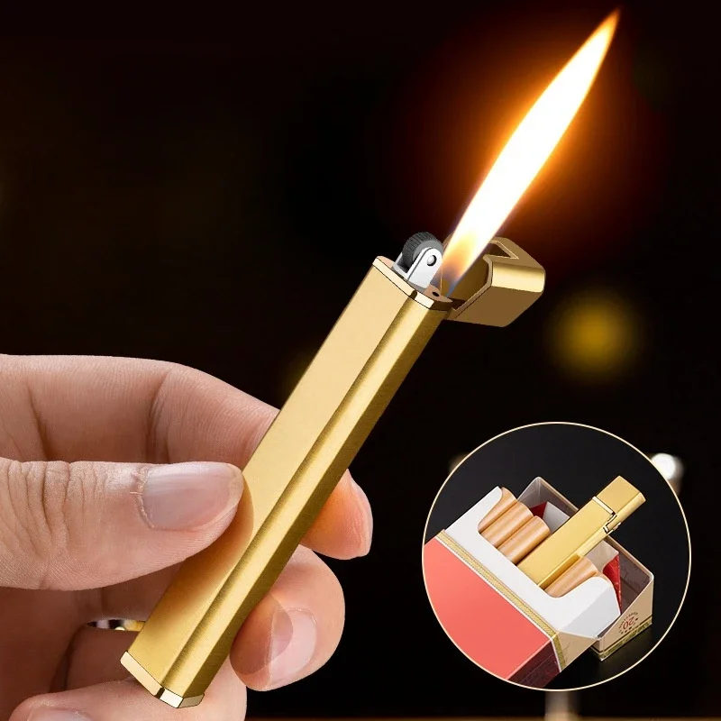 New Mini Grinding Wheel Inflatable Lighter Portable Metal Butane Gas Open Flame Lighter Cigarette Accessories Smoking Gifts