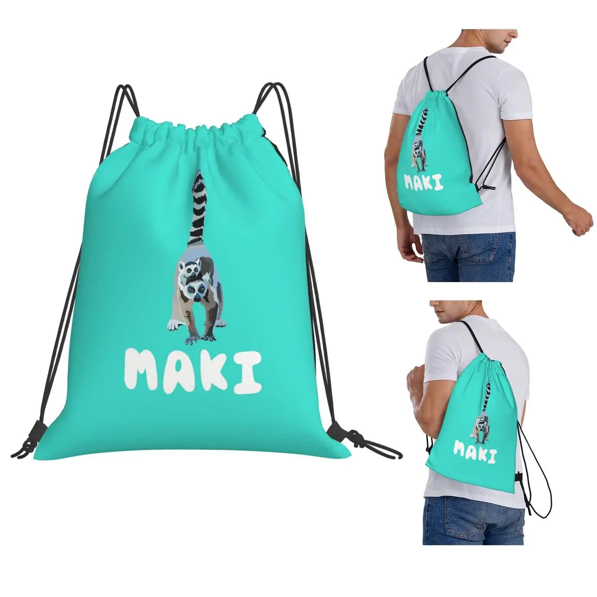 

R Is For Ring Tailed Lemur, Ringtail Lemur Backpacks Multi-function Drawstring Bags Sports Bag Book Bags for Man Woman School