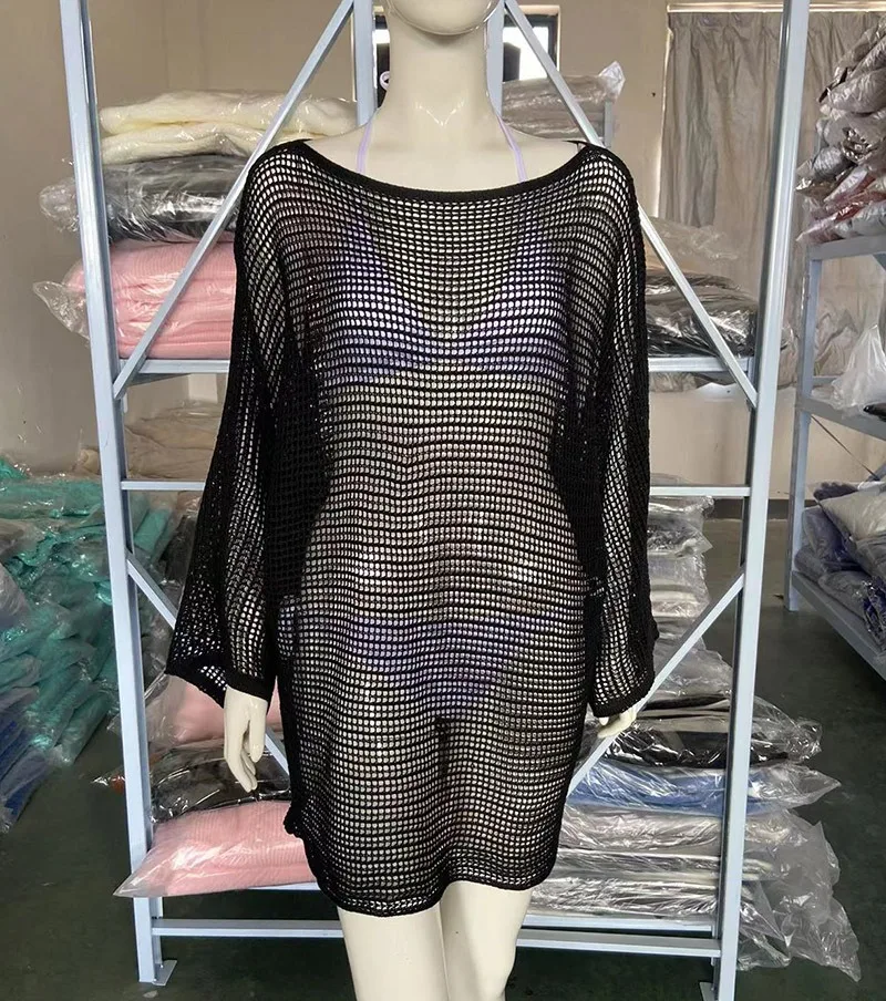 2024 new bikini sunblock smock hollow-out sunblock sweater knitted women's wear