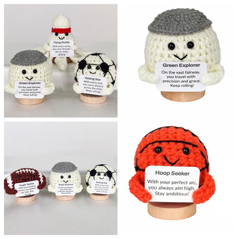 الطاقة الإيجابية الرياضة الكروشيه زخرفة مضحك كرة السلة كرة القدم اليدوية الكروشيه دمية محبوك سطح المكتب اكسسوارات الديكور #1