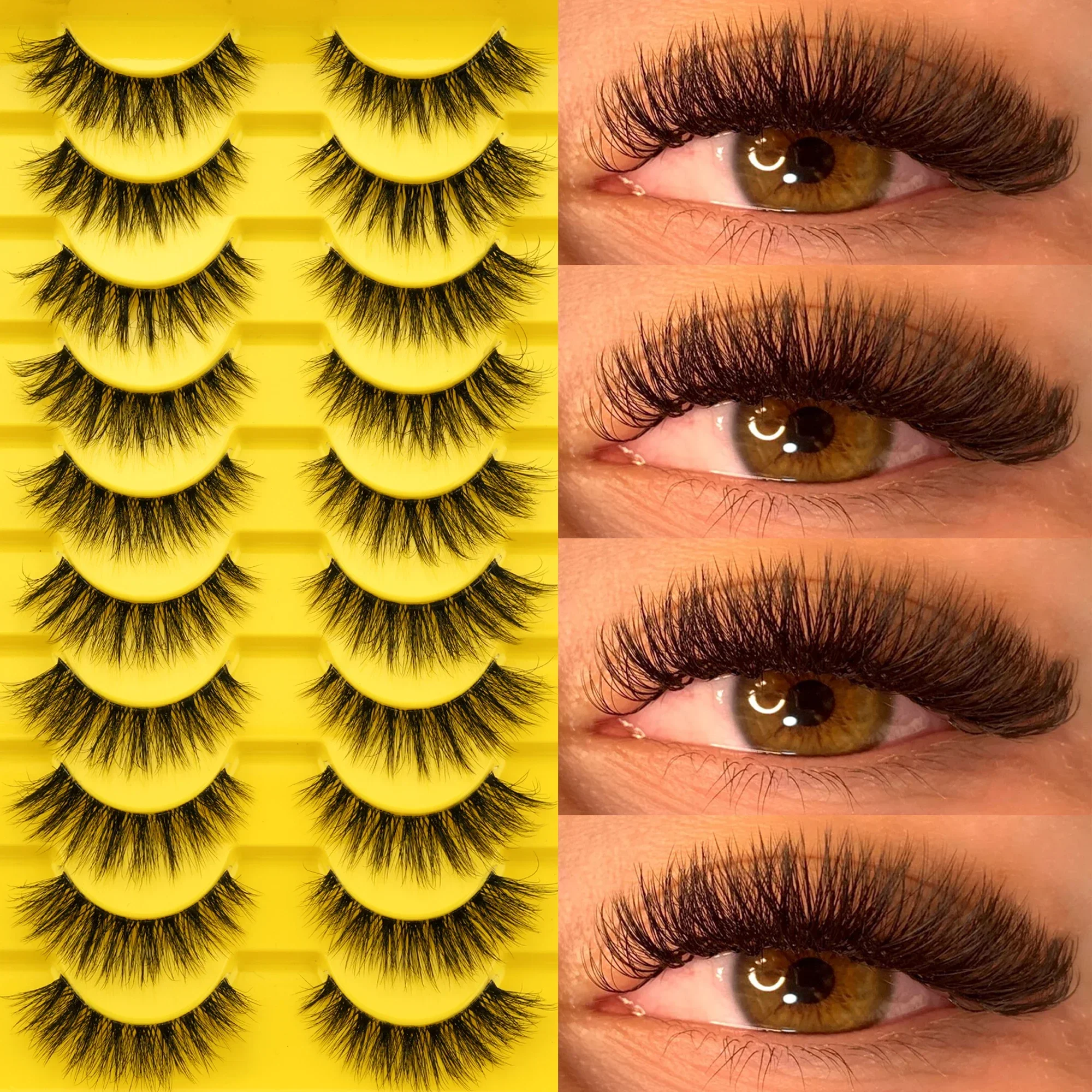 10 Pairs Fluffy Dramatic Strip False Eyelashes Clear Invisible Band 6-18mm Mixed Length Soft Lightweight Reusable Eye Makeup