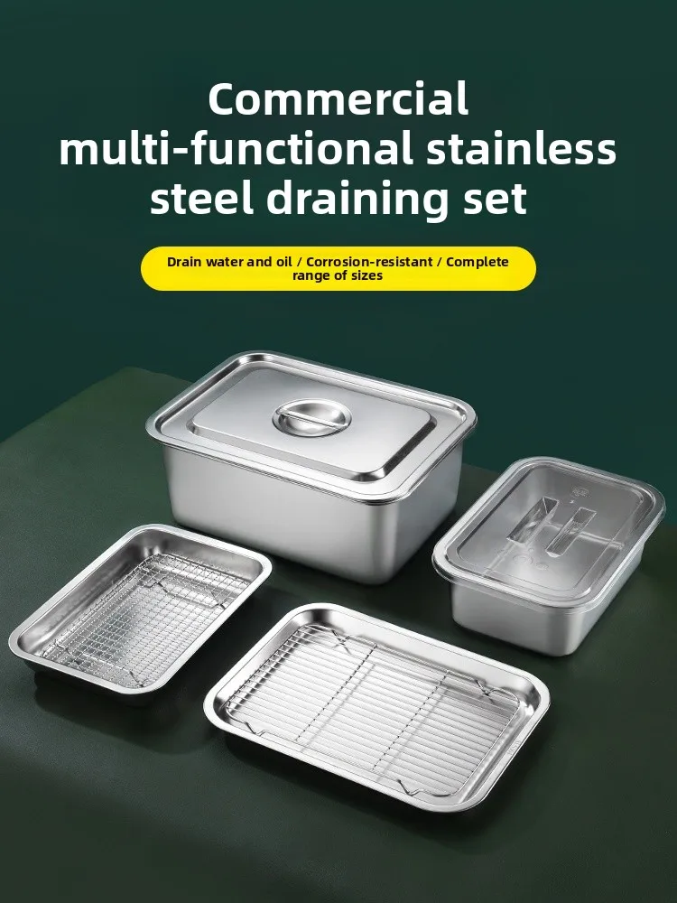 

Deep And Slow 304 Stainl Steel Tray with Filter Net Oil Drain Tray Rectangular Drain Water Oil Tray Chinese Sle Dinin...