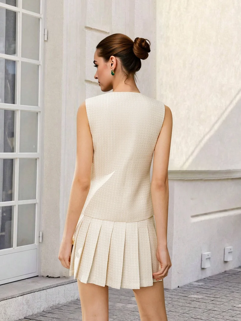 Elegante Grid Print 2-teilige Sets Frauen Outfit Sommer Kleidung Frauen Ärmelloses Top Mini Rock Sets OL Stil Zwei Stücke Kleid Sets