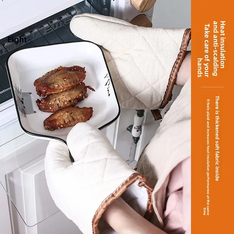 1 Pair Thickened Oven Mitts High‑temperature Resistant Cotton Baking Gloves Oven Furnace Heat Insulation Baking Gloves