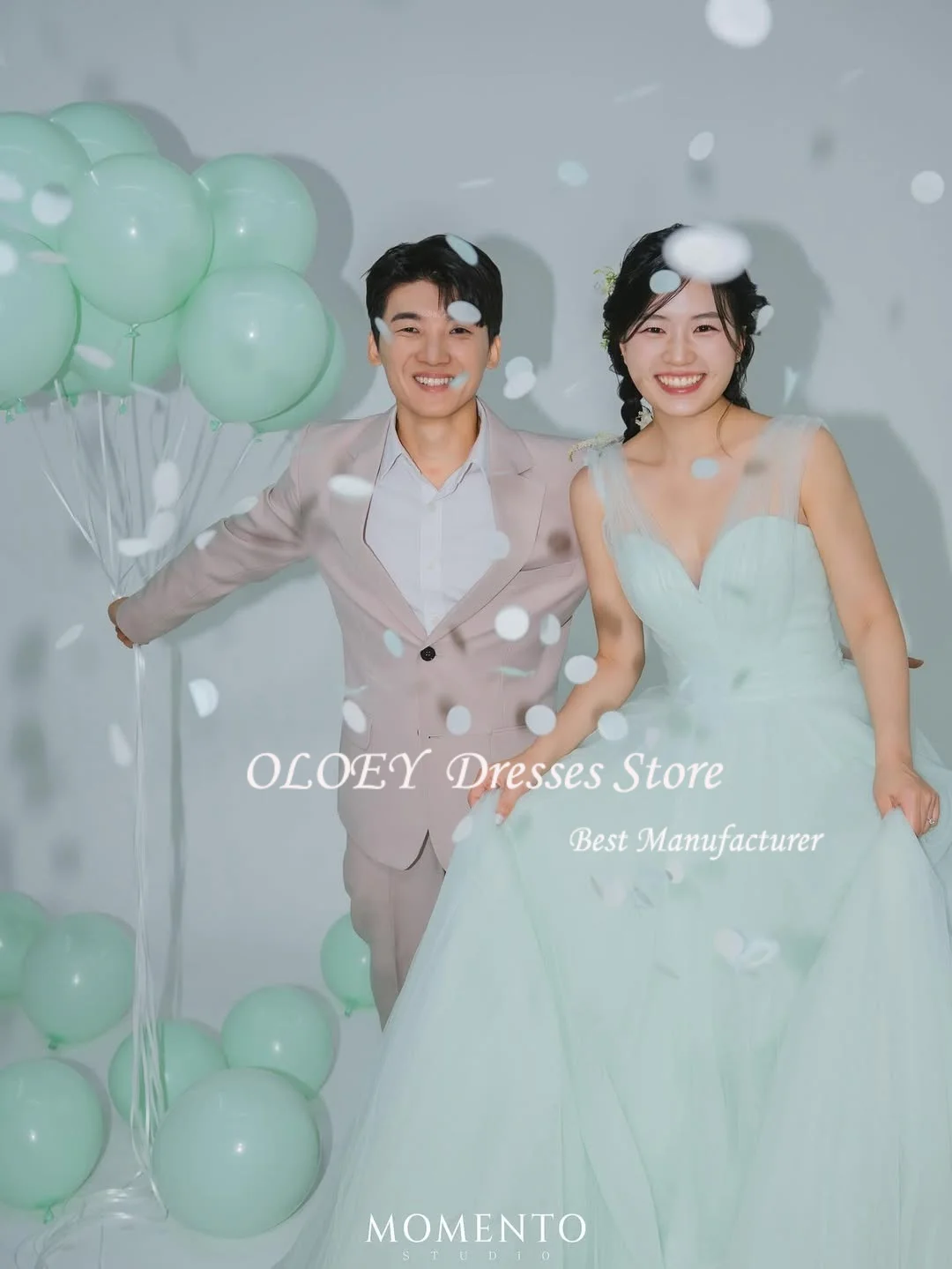OLOEY Fairy Tulle Evening Dresses Korean Lady Wedding Photos shoot Party Dress One Shoulder Long Prom Gowns Custom Made
