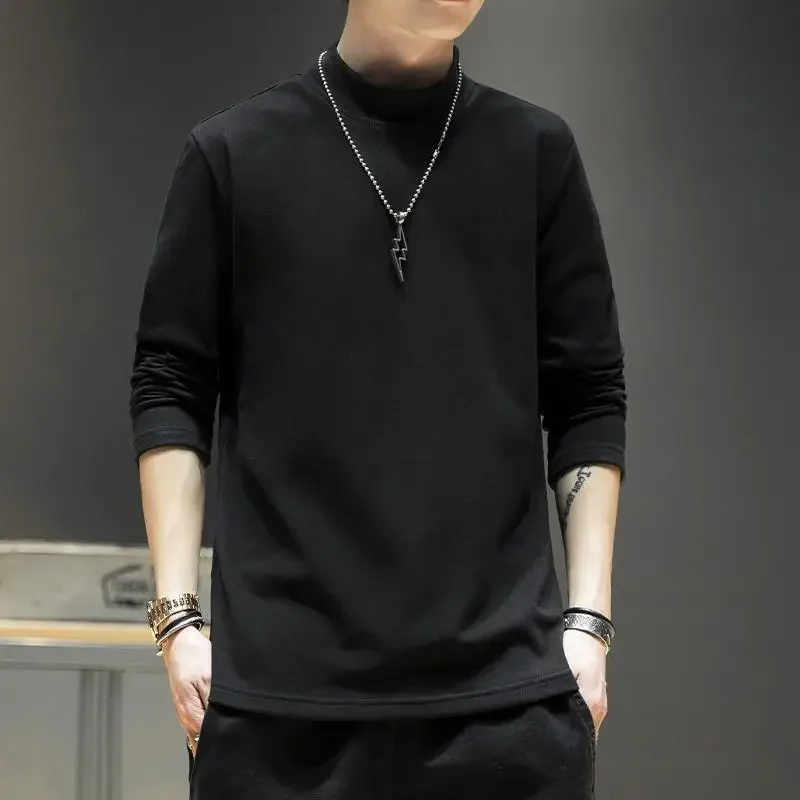 

Мужские топы, пуловеры, футболки с длинными рукавами, повседневные рубашки с воротником-стойкой, однотонные, свободные, 2021, мужские, весенние, дышащие