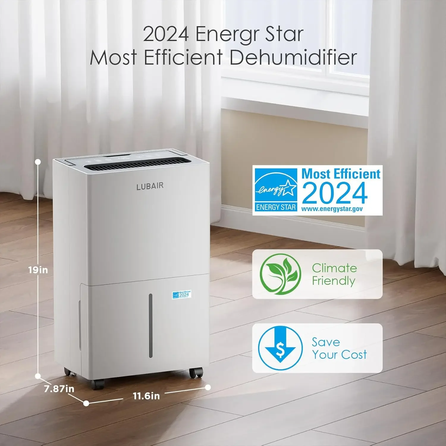 4500 Sq.ft Dehumidifier for Home Basement 52 Pints Large Room Dehumidifier with Drain Hose & Water Tank Auto Defrost